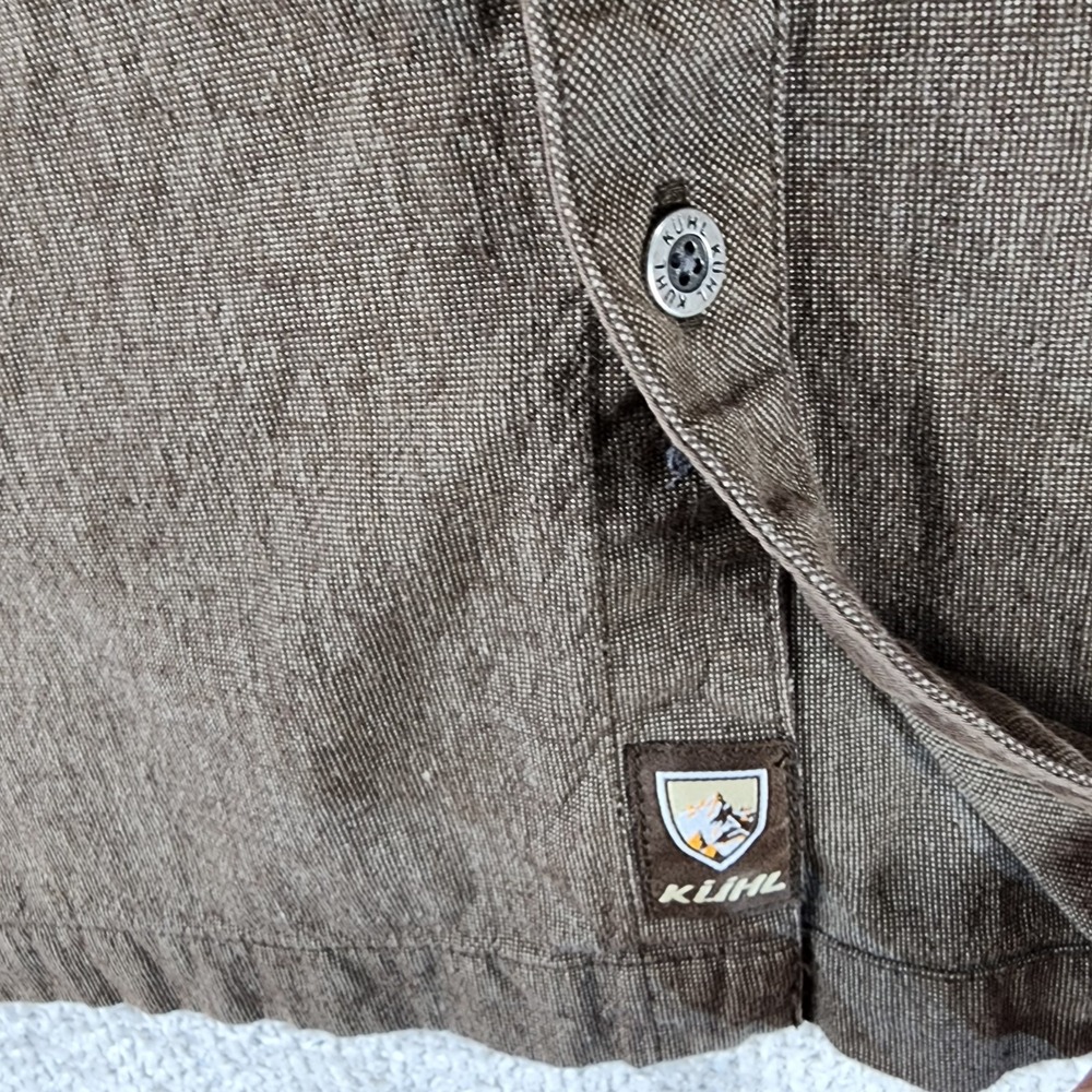Kuhl 100% Cotton Shirt Mens XL Brown Button Up Long Sleeve Outdoors Hiking - Picture 4 of 13